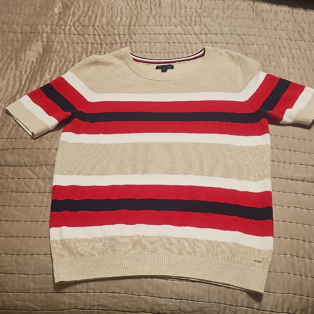 Tommy Hilfiger Short-Sleeve Crewneck Sweater - Beige, Red, Navy, White